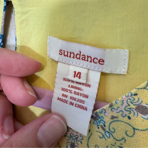 Sundance Yellow Purple Floral Sleeveless Shift Dress Womens 14 Modest Summer - Picture 2 of 10